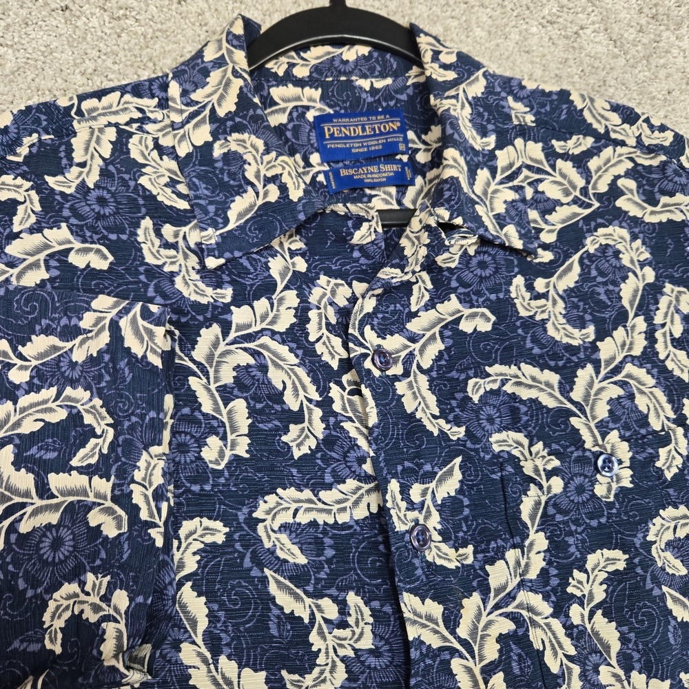 Pendleton‎ Biscayne shirt mens Medium blue floral Hawaiian Rayon S/S camp